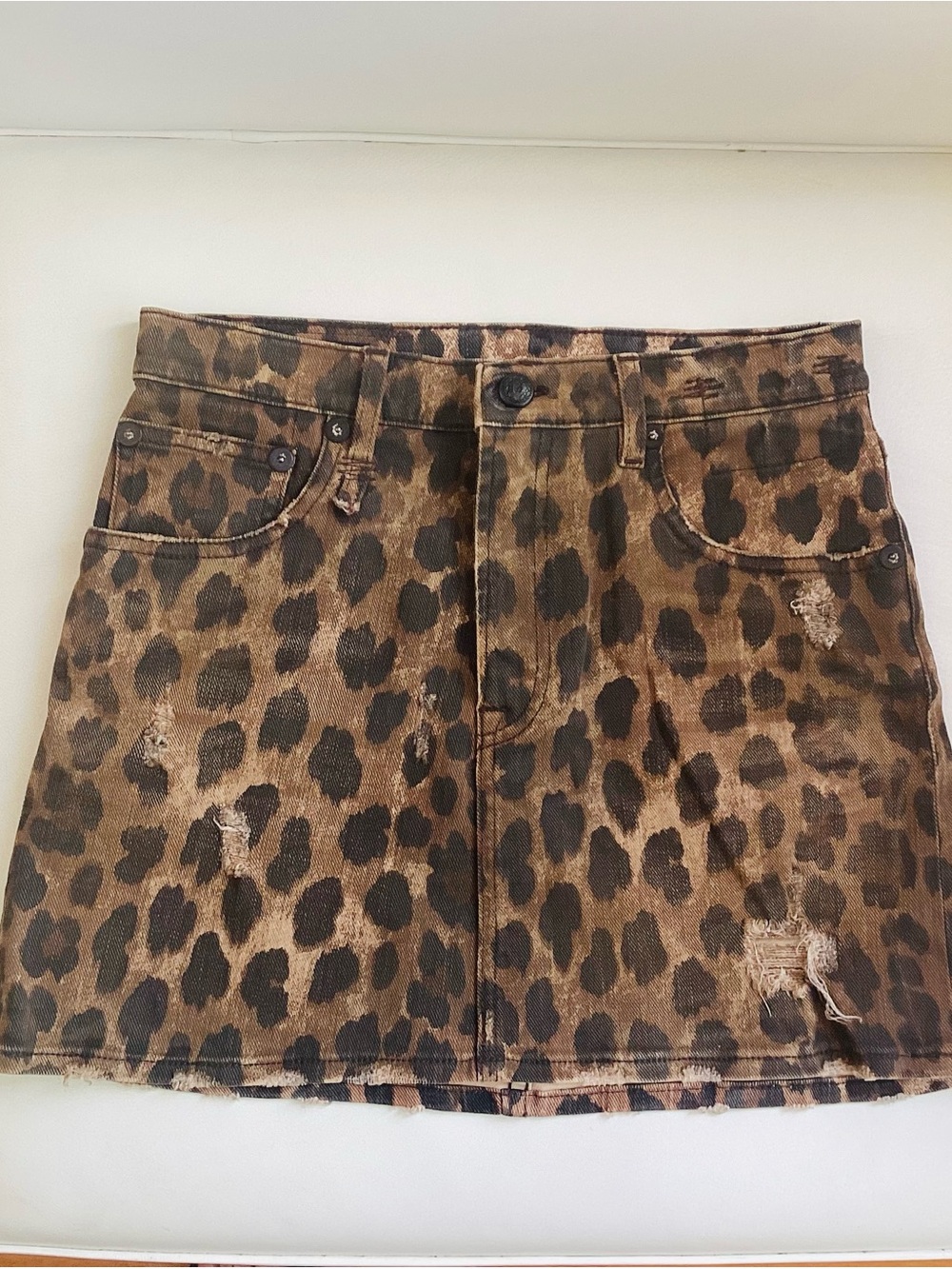 R13 Denim Leopard-Print Mini Skirt in Brown and Black SZ 26